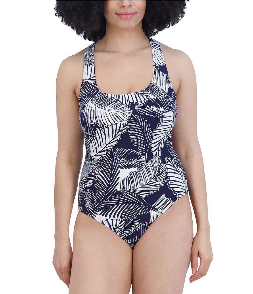 Nautica Printed Square Neck Strappy Back One Piece Swimsuit Product Image