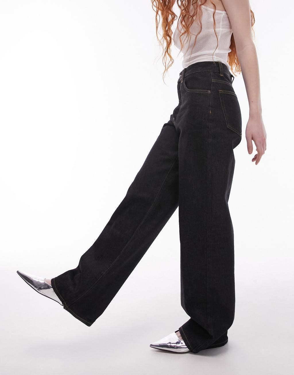 Topshop mid rise Column jeans in raw black  Product Image