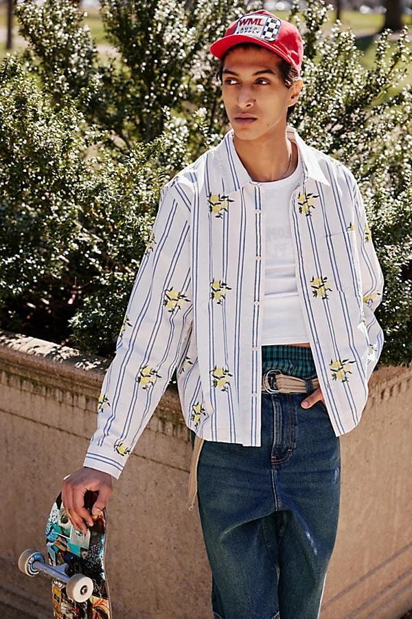 BDG Striped Embroidered Lemon Shirt Top Mens at Urban Outfitters Product Image