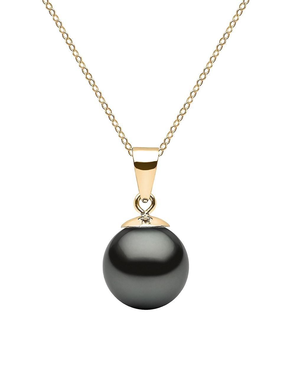 Womens 14K Yellow Gold & 9-10MM Tahitian Pearl Pendant Necklace Product Image