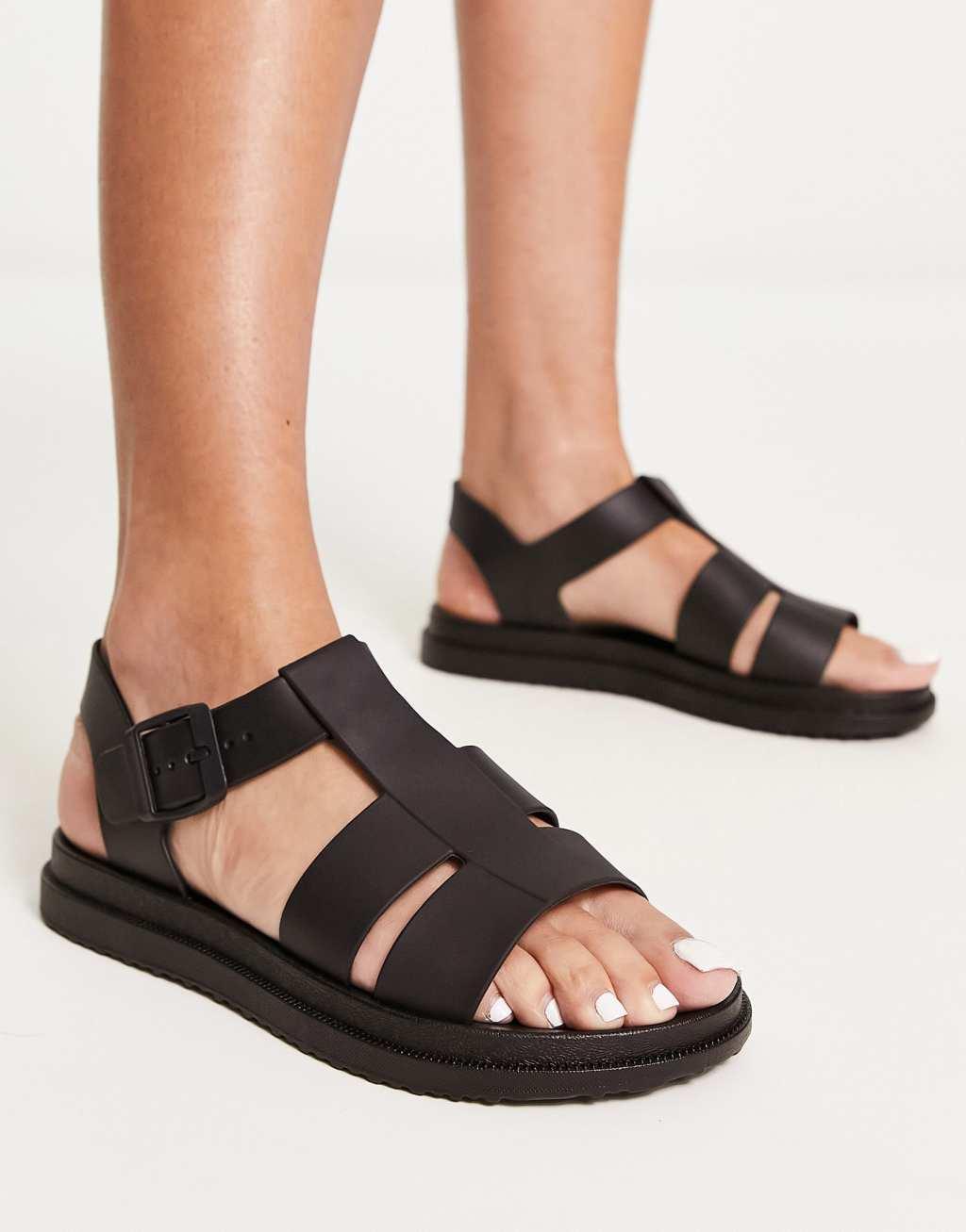 London Rebel wide fit chunky jelly sandals in black Product Image