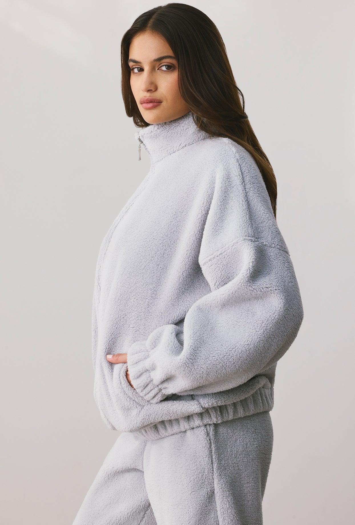 Oversized Fleece Zip Up Jacket in Fog Product Image