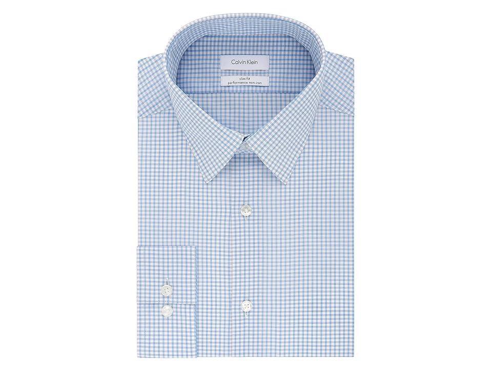 Calvin Klein Mens Steel Slim-Fit Non-Iron Performance Stretch Blue Check Dress Shirt Product Image