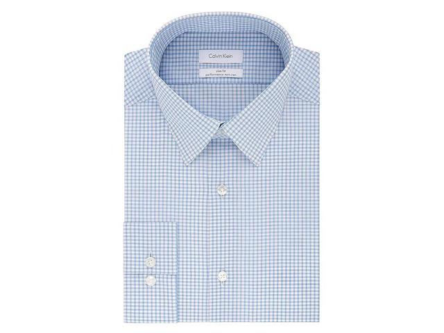 Calvin Klein Mens Steel Slim-Fit Non-Iron Performance Stretch Blue Check Dress Shirt Product Image