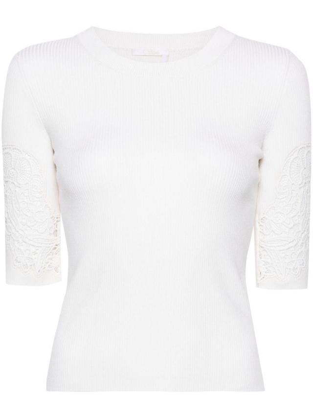 Crew-neck Half Sleeve Sweater In White Product Image