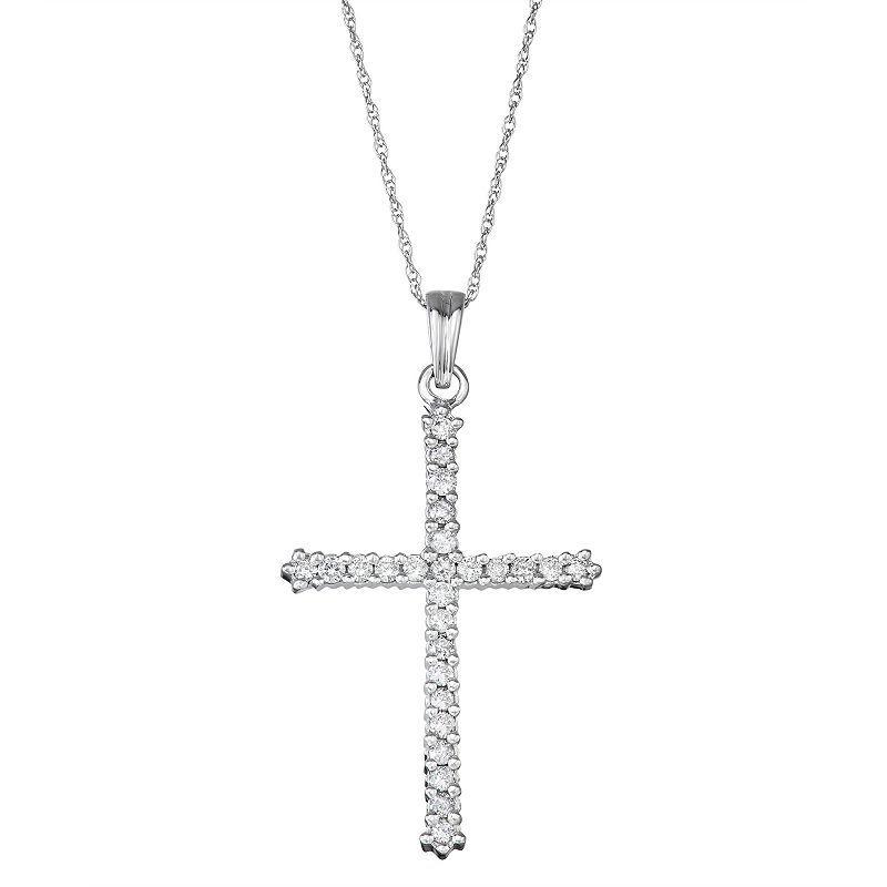 10k White Gold 1/2 Carat T.W. Diamond Cross Pendant, Womens Product Image