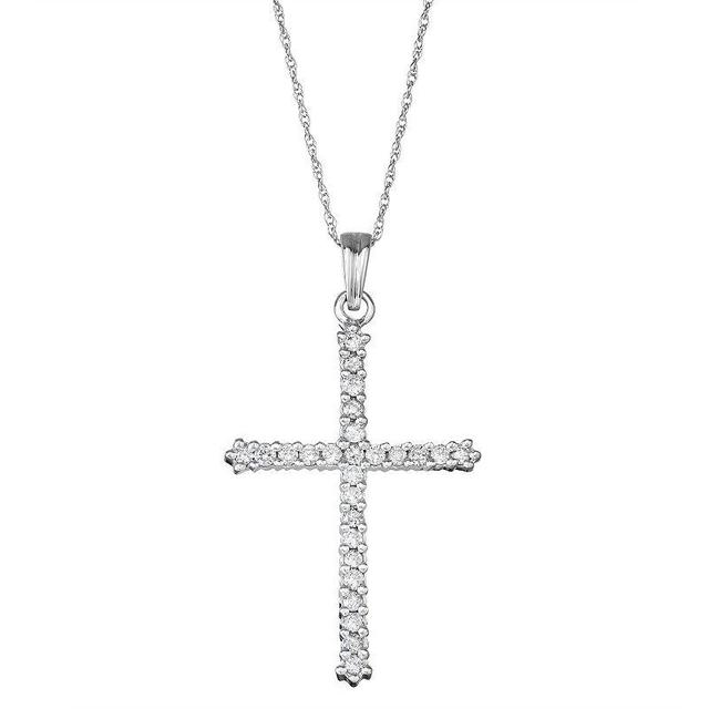 10k White Gold 1/2 Carat T.W. Diamond Cross Pendant, Womens Product Image