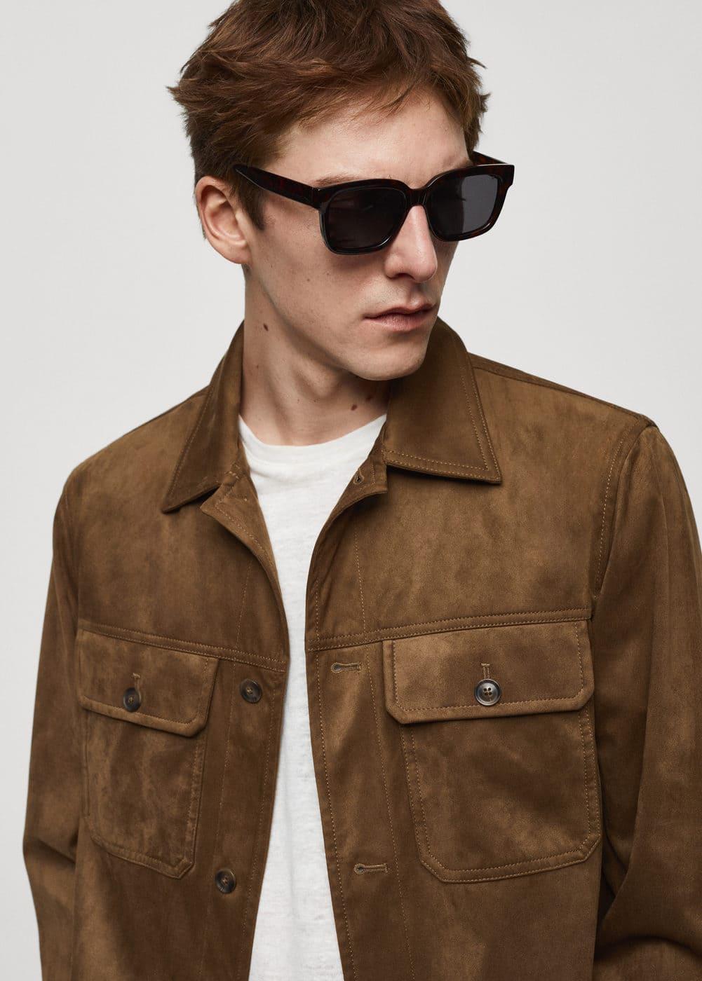 MANGO MAN - Suede effect overshirt with pockets cognacMen Product Image