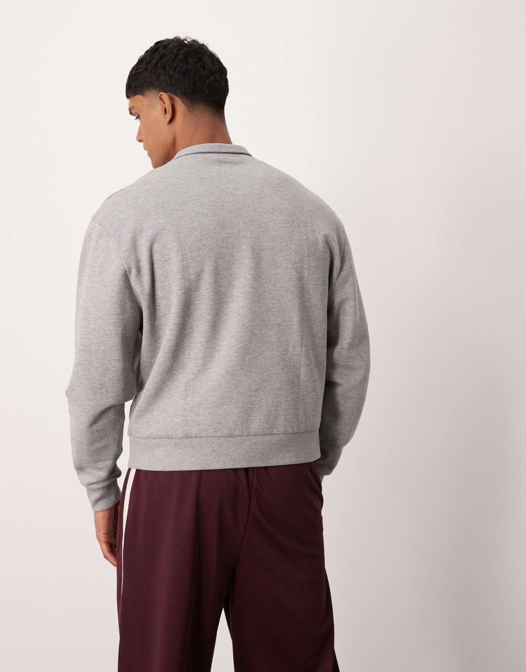 ASOS DESIGN essential boxy oversized sweatshirt with half zip in heather gray Product Image