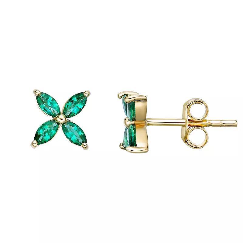 Gemminded 18k Gold over Sterling Silver Lab-Created Emerald Stud Earrings, Womens, Gold Tone Product Image