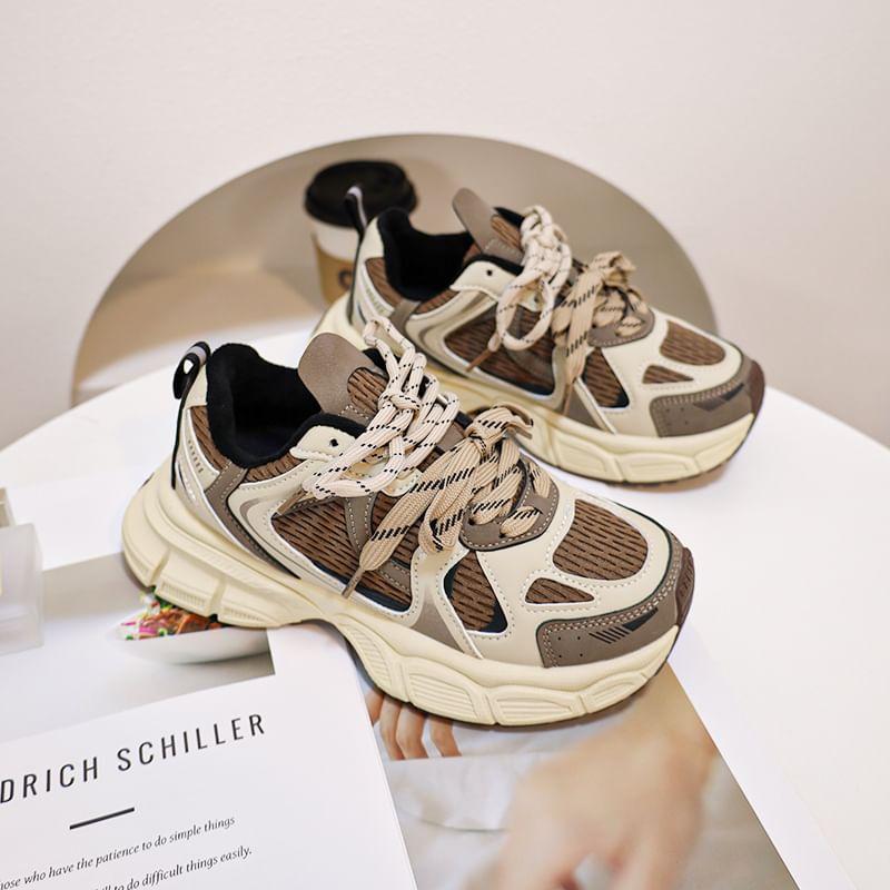 Platform Fleece-Lined Lace-Up Faux Leather Sneakers Product Image