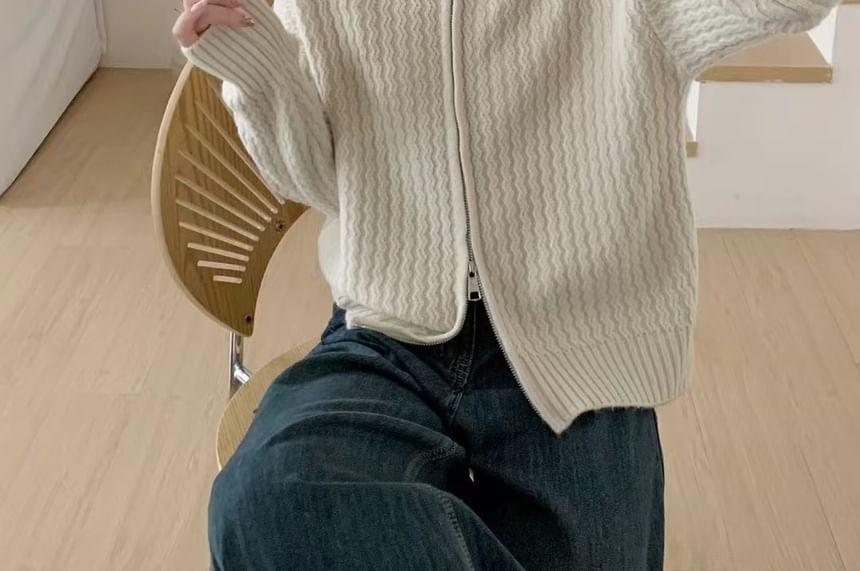 Turtleneck Plain Zip Cardigan Product Image