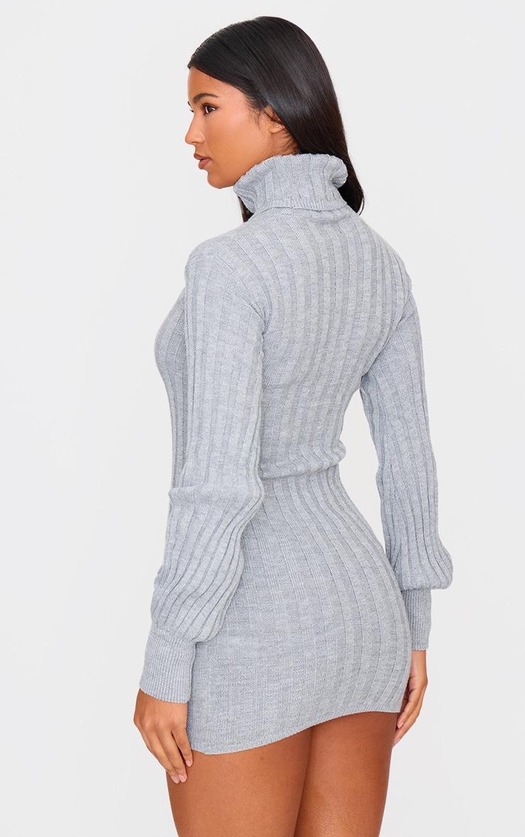  Grey Knitted Roll Neck Sweater Dress Product Image