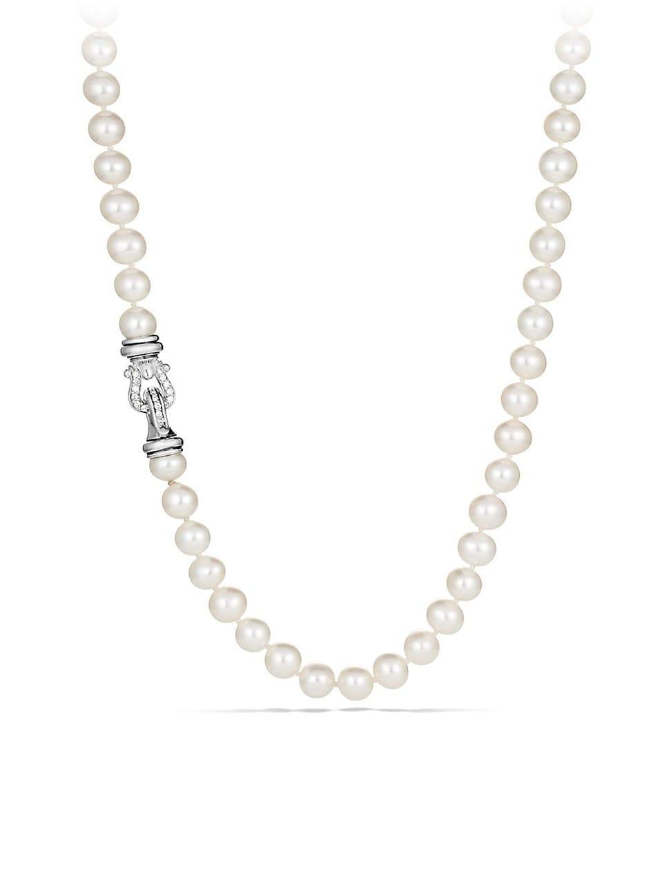 Womens Sterling Silver & White Cultured Freshwater Pearl Necklace With Diamonds Product Image