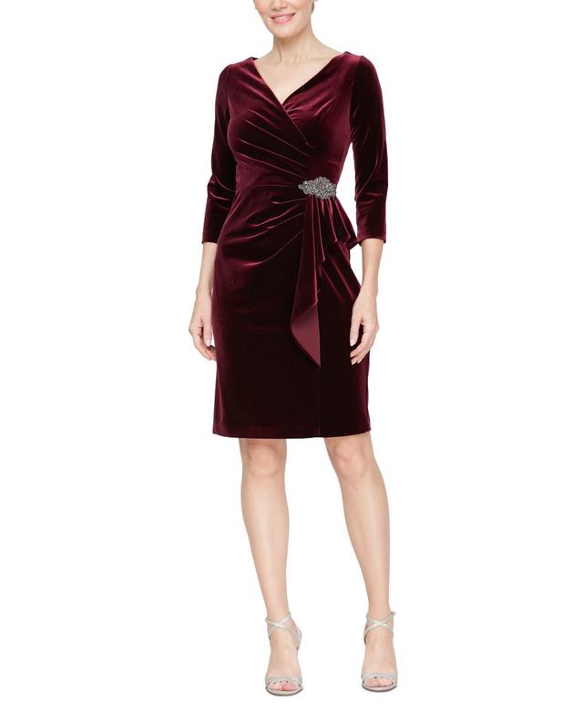 Alex Evenings Womens Velvet 3/4-Sleeve Sheath Dress Product Image