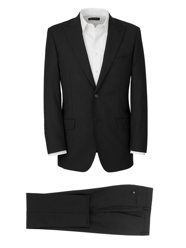 Wool Stretch Bengaline Single Breasted Peak Lapel Suit - Black Product Image