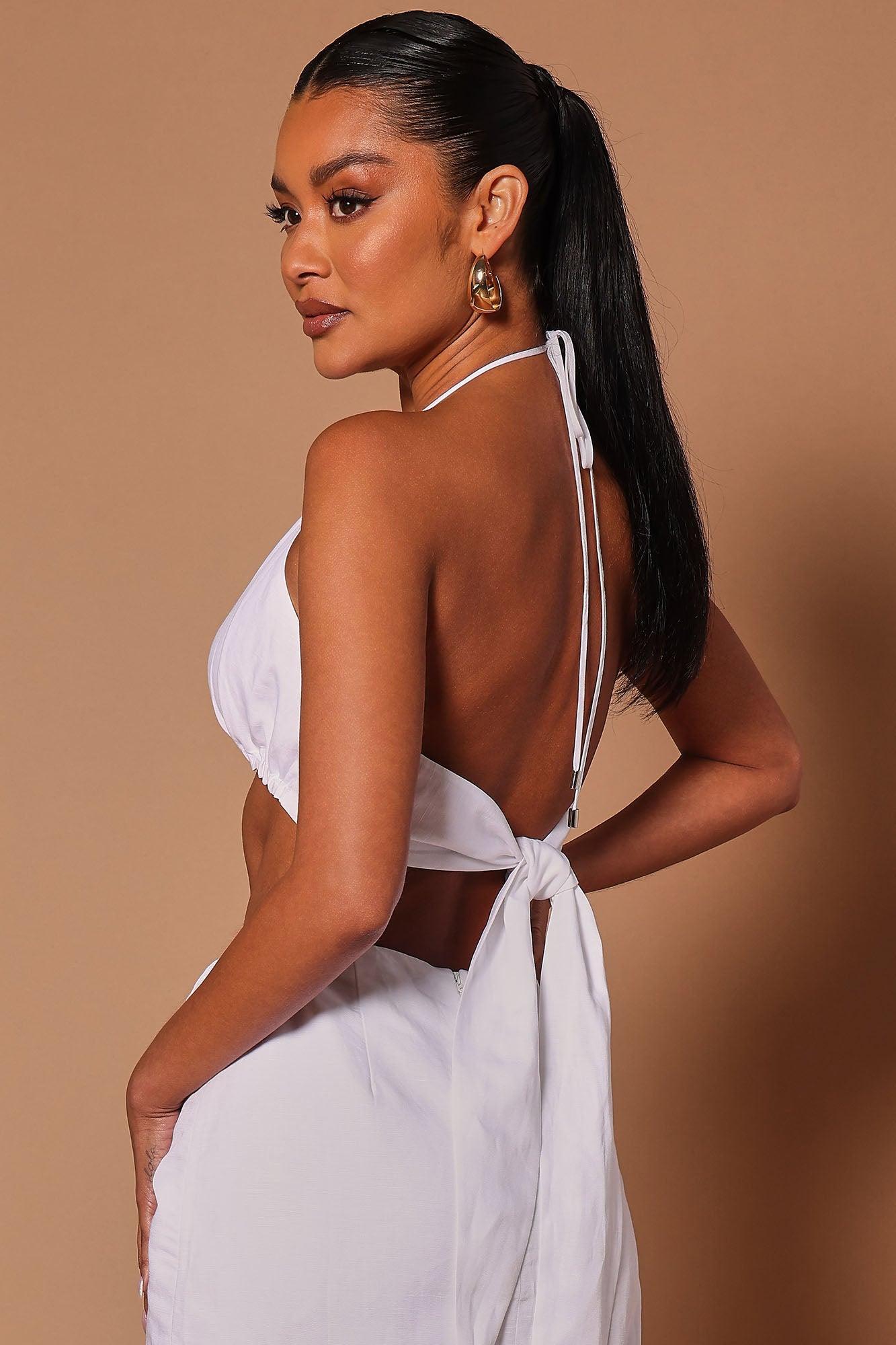 Erin Linen Halter Crop Top - White Product Image