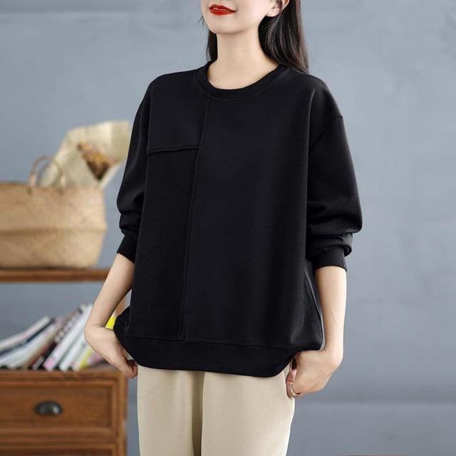 Crewneck Asymmetrical Plain Pullover Product Image