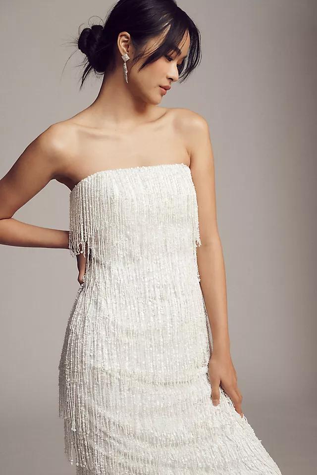 BHLDN Arabella Strapless Sequin Fringe Midi Dress Product Image