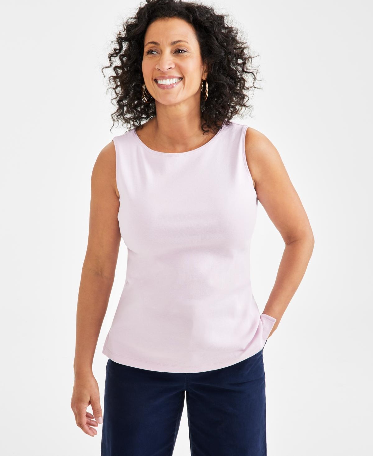 Women's Cotton Boat-Neck Sleeveless Top, Created for Macy's Product Image