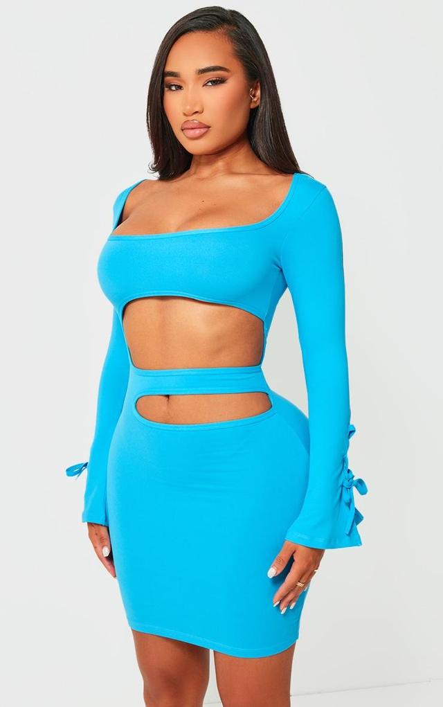 Shape Bright Blue Sculpted Square Neck Cut Out Mini Dress Product Image