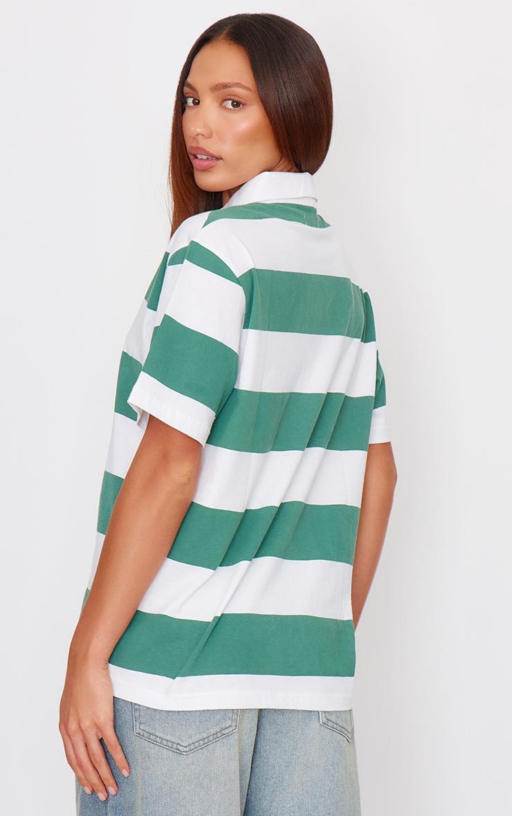 Green Chunky Striped Collared Oversized T Shirt Product Image