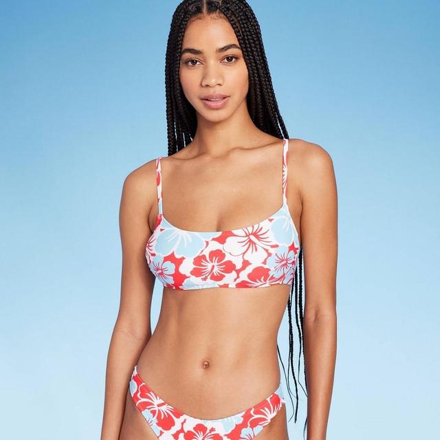 Womens Hibiscus Print Bralette Bikini Top - Wild Fable Red/White Product Image