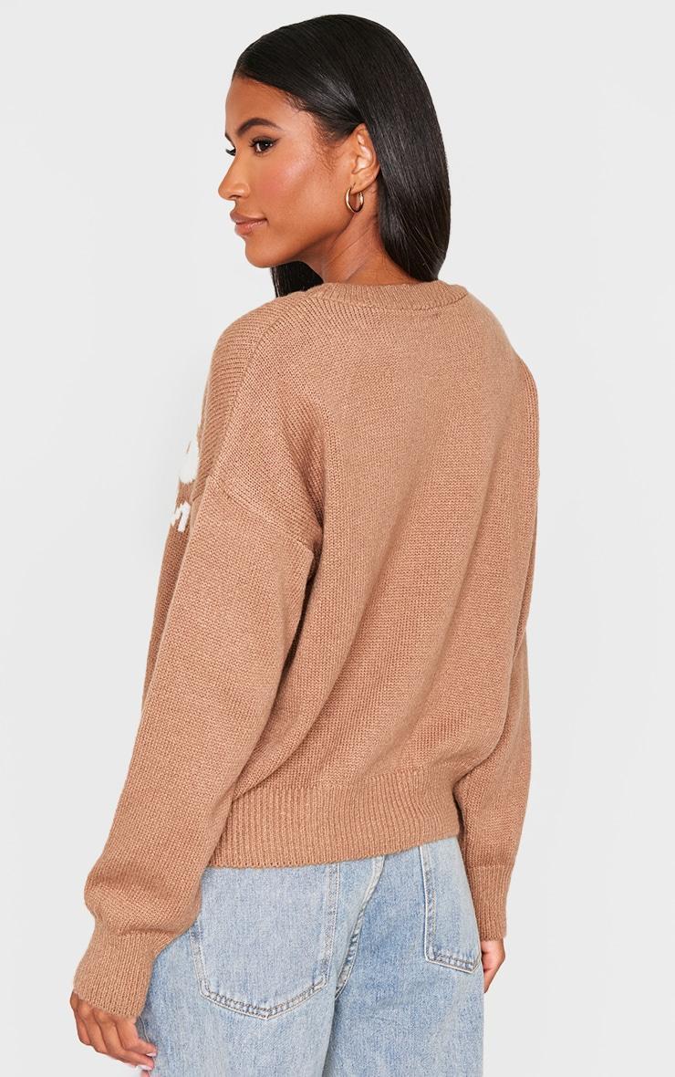 Taupe Graphic Soft Knit Oversized Sweater Product Image