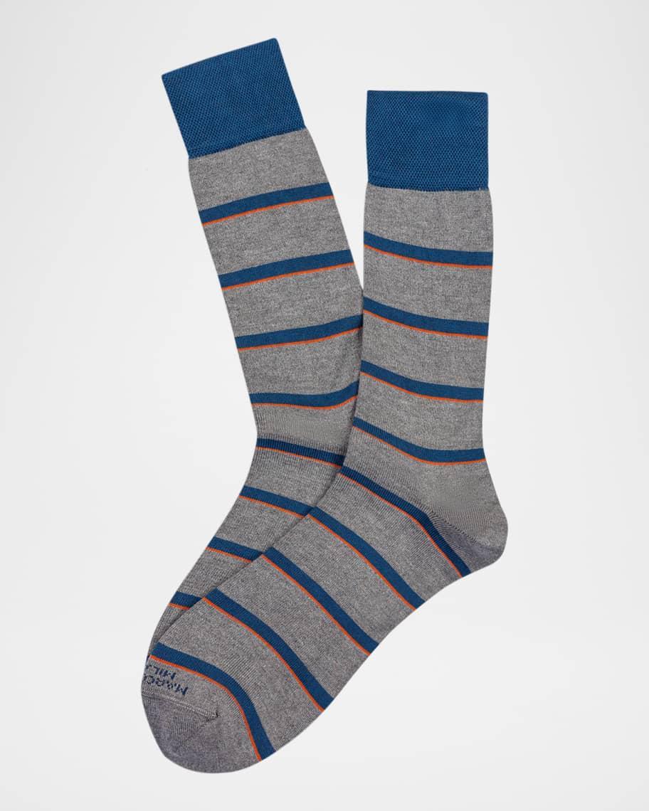 Mens Geometric Underlined Stripe Mousse of Modal Mid-Calf Socks Product Image