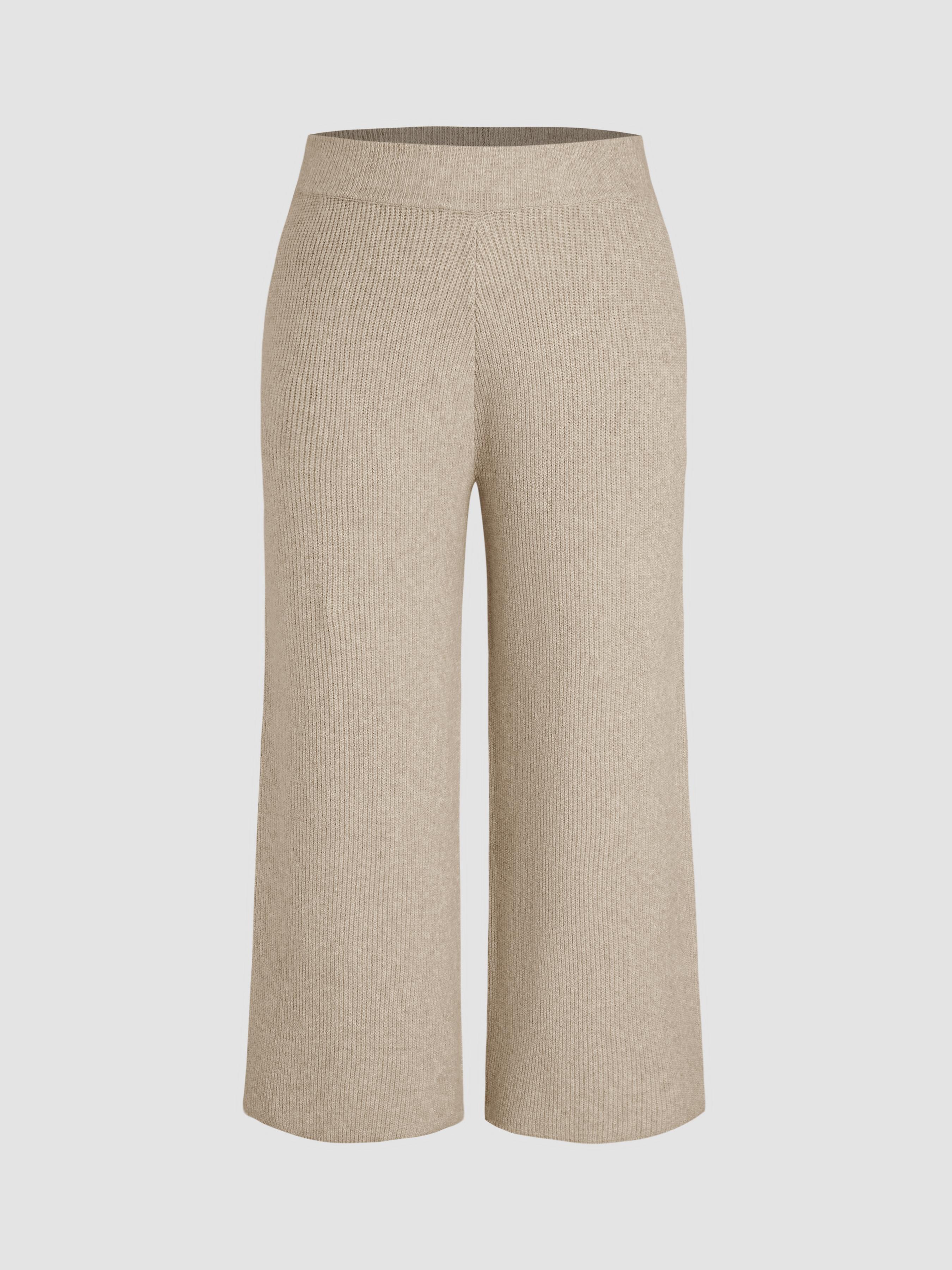 Wool-blend Knitted Mid Waist Wide Leg Trousers Curve & Plus product image