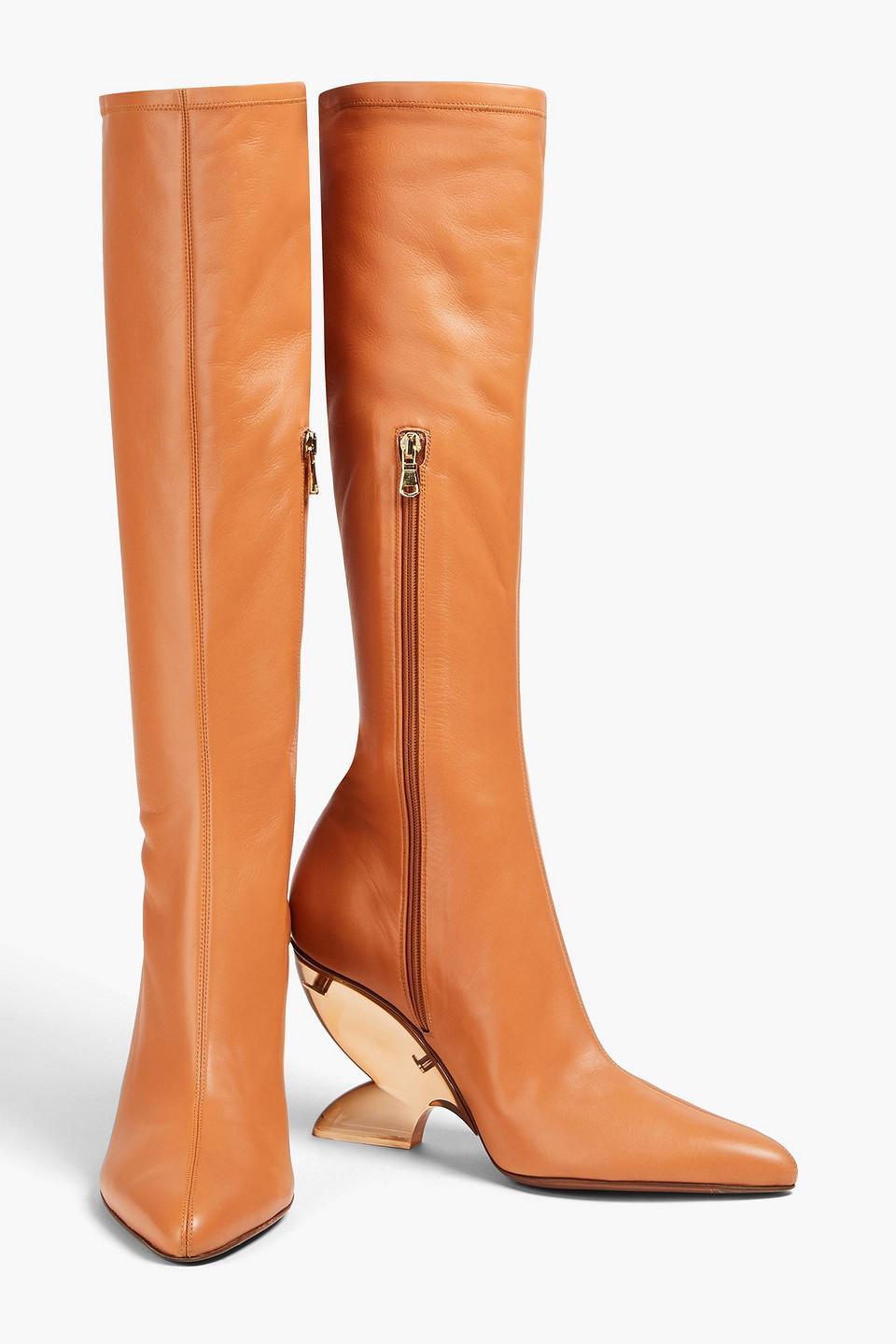 Leather Knee Boots In Tan Product Image