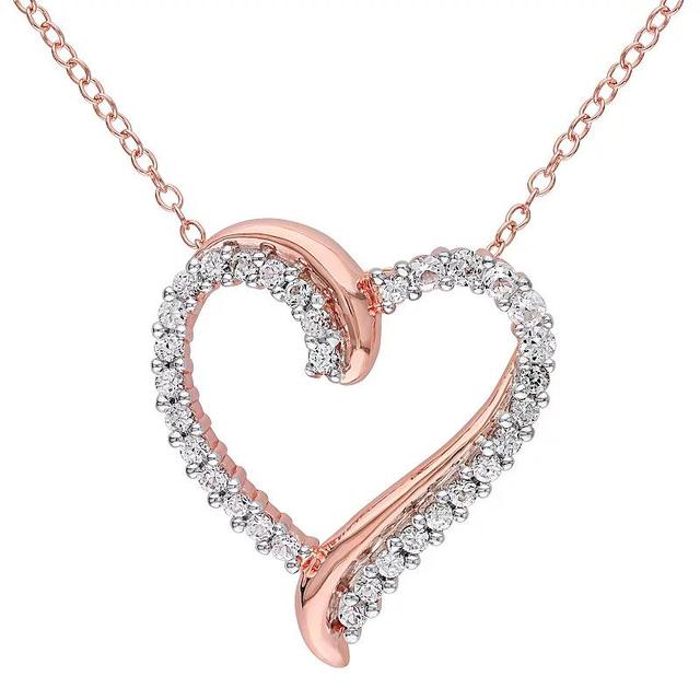 Stella Grace 18k Rose Gold Over Silver Lab Created White Sapphire Heart Pendant Necklace, Womens Rose Gold Tone Product Image