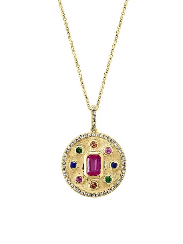 Womens 14K Yellow Gold & Multi-Gemstone Medallion Pendant Necklace Product Image