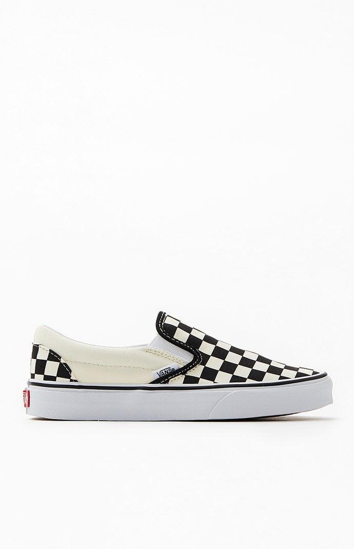 Vans Classic Checkerboard White & Black Slip-On Shoes in White/Black - Product Image