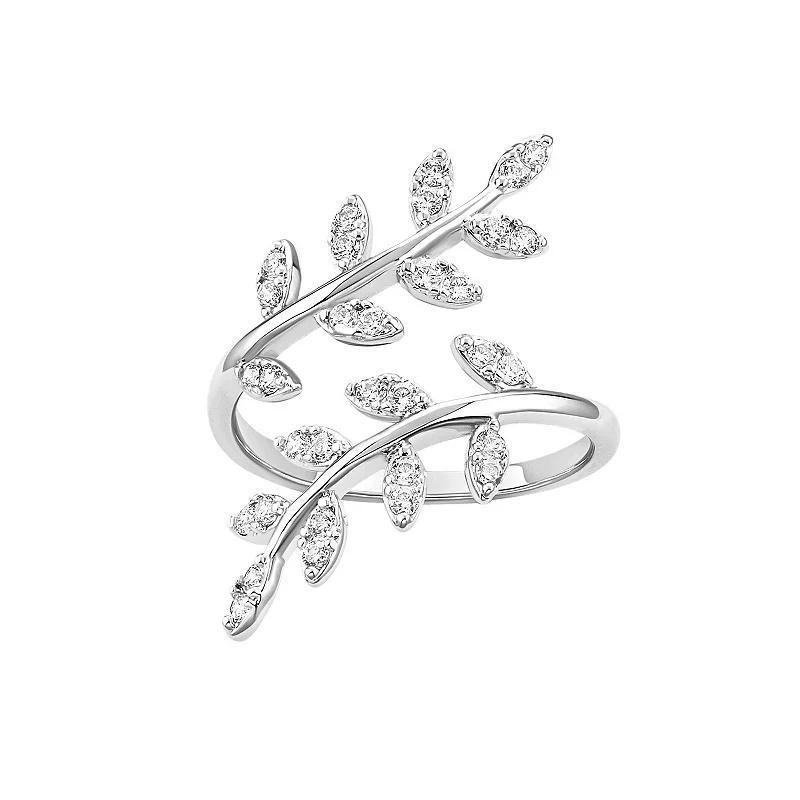 PRIMROSE Fine Silver Plated Cubic Zirconia Vine Bypass Ring, Womens Silvertone White Product Image