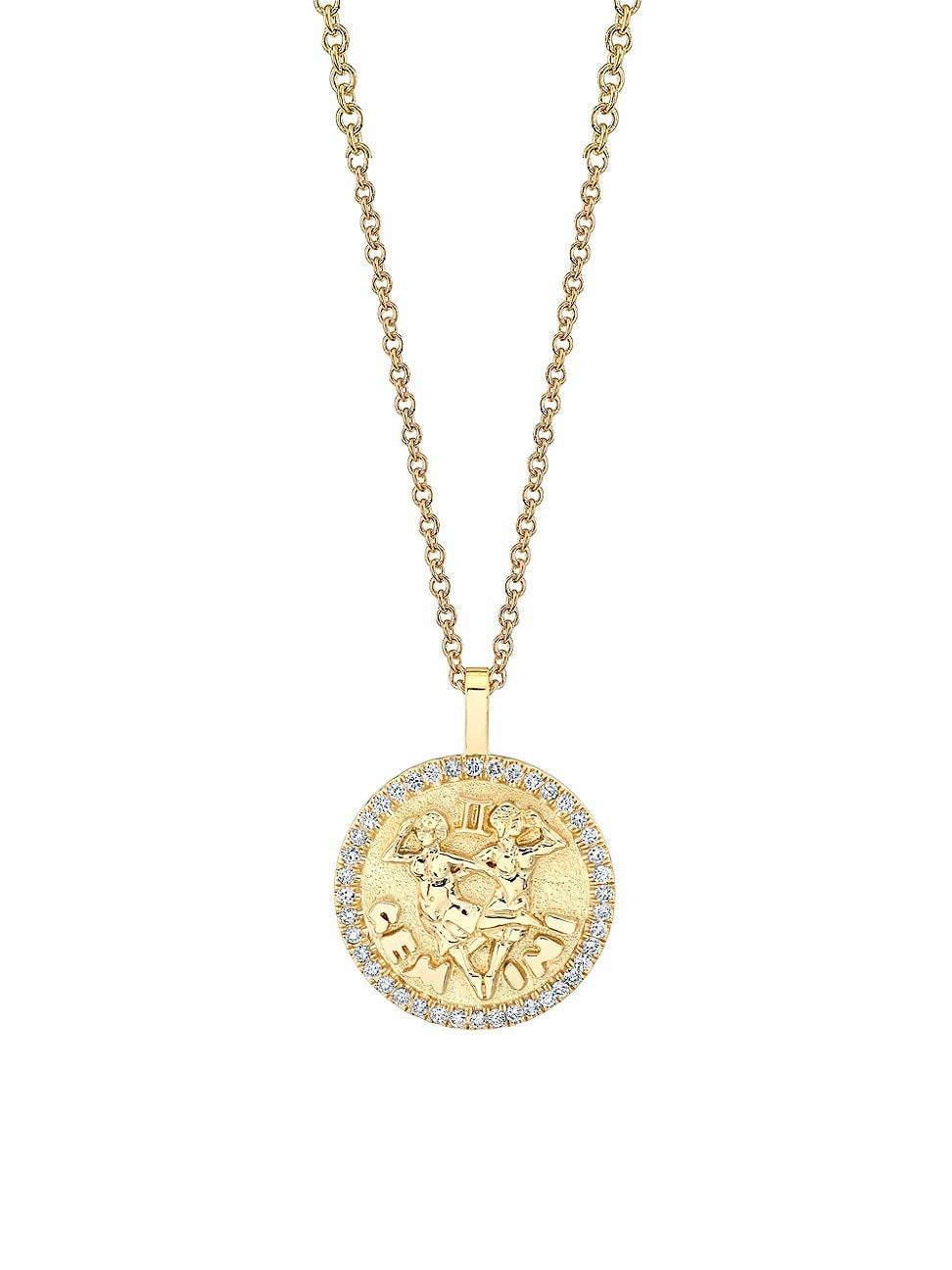 Womens Zodiac 18K Yellow Gold & 0.15 TCW Diamond Small Gemini Pendant Necklace Product Image