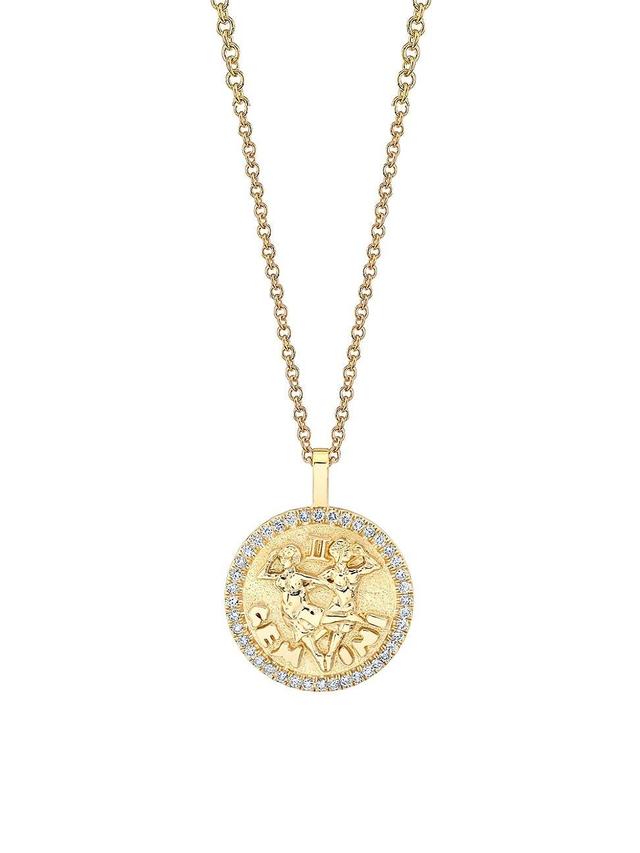 Womens Zodiac 18K Yellow Gold & 0.15 TCW Diamond Small Gemini Pendant Necklace Product Image