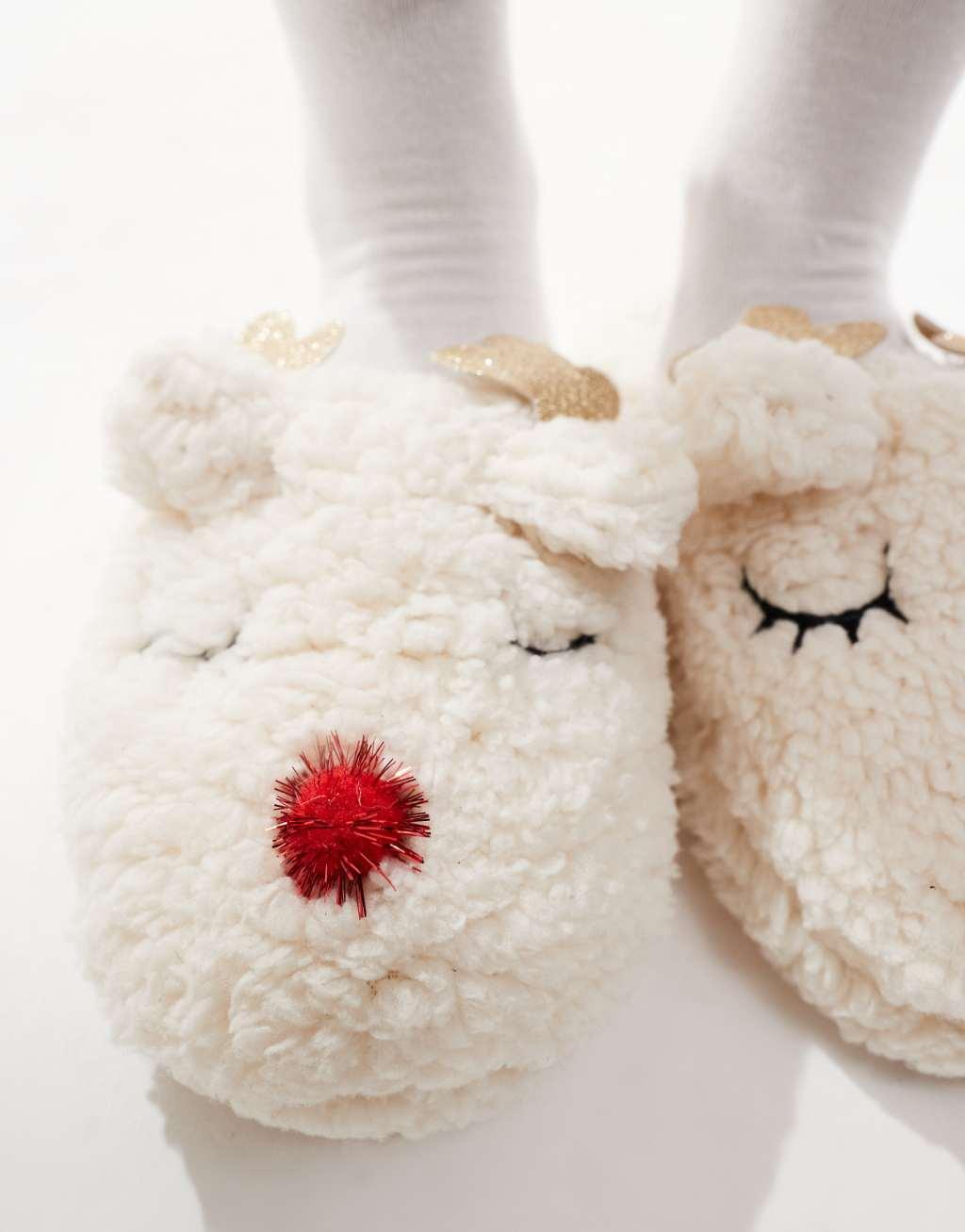 SEQWL reindeer slippers in cream Product Image