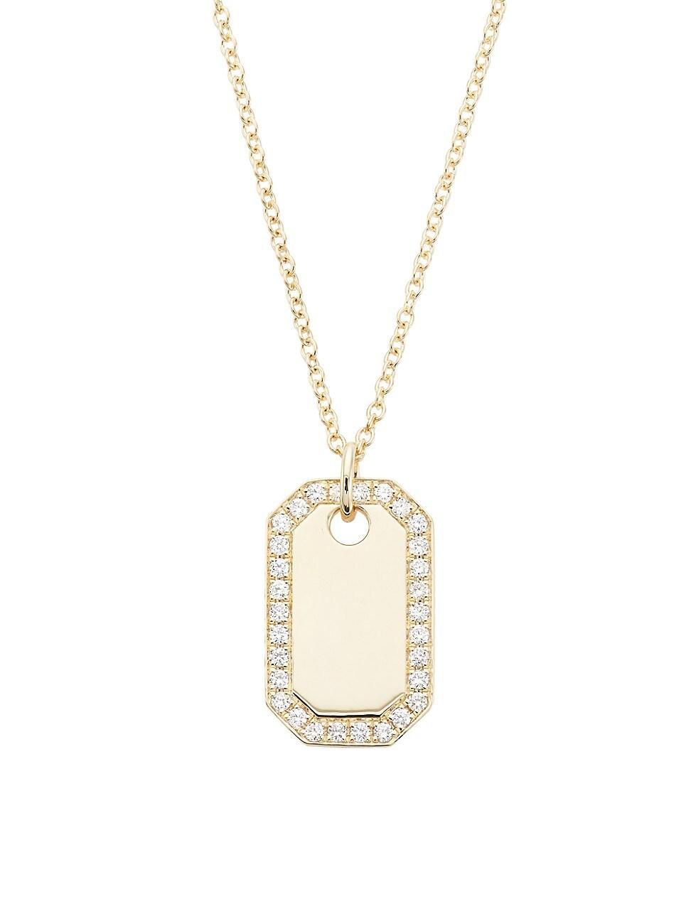 Womens 14K Yellow Gold & 0.40 TCW Diamond Dog Tag Necklace Product Image