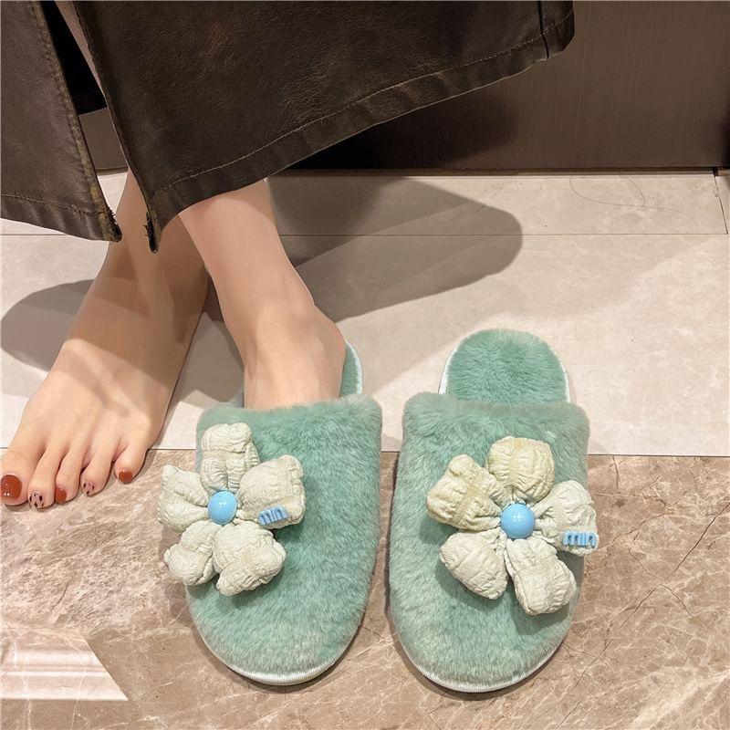 Floral Accent Fluffy Home Slippers Product Image