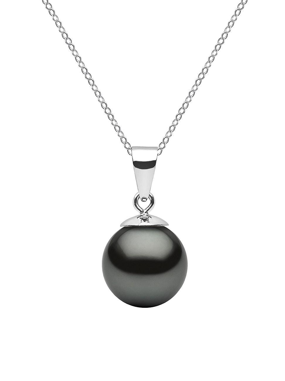 Womens 14K White Gold & 9-10MM Tahitian Pearl Pendant Necklace Product Image