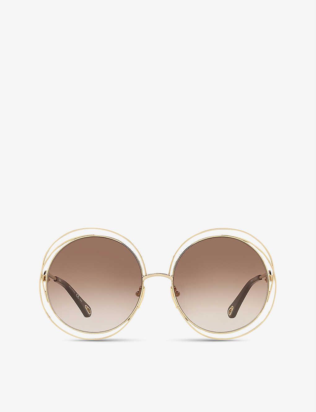 Ch0045s Round-frame Metal Sunglasses In Beige Product Image