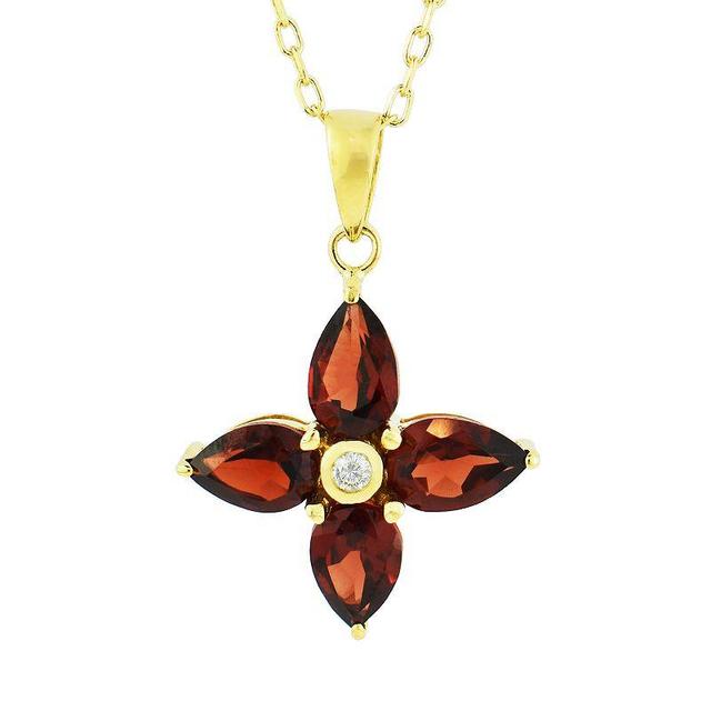 Jewelmak 14k Gold Rhodolite & Diamond Accent Flower Pendant Necklace, Womens Product Image