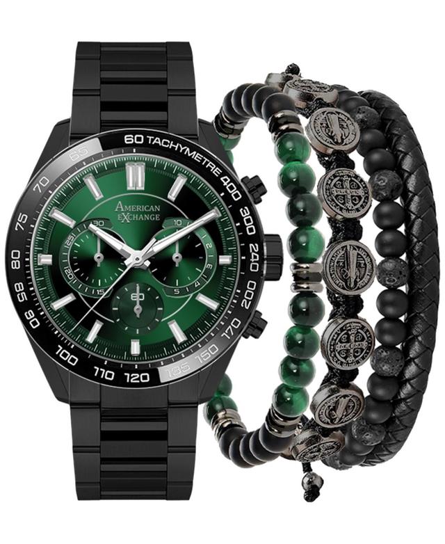 American Exchange Mens Black Metal Alloy Bracelet Watch 45mm Gift Set Product Image