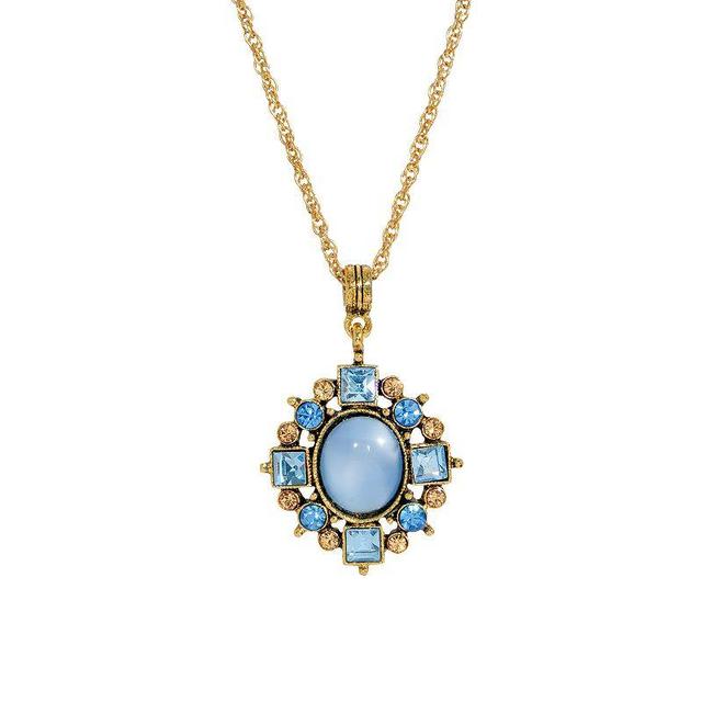 1928 Gold Tone Crystal Halo Pendant Necklace, Womens, Blue Product Image