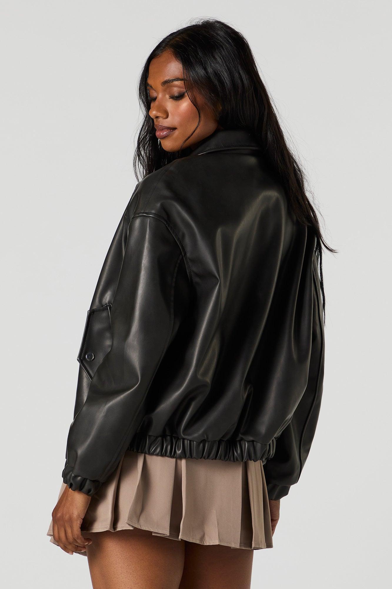 Faux Leather Bomber Jacket Female Product Image