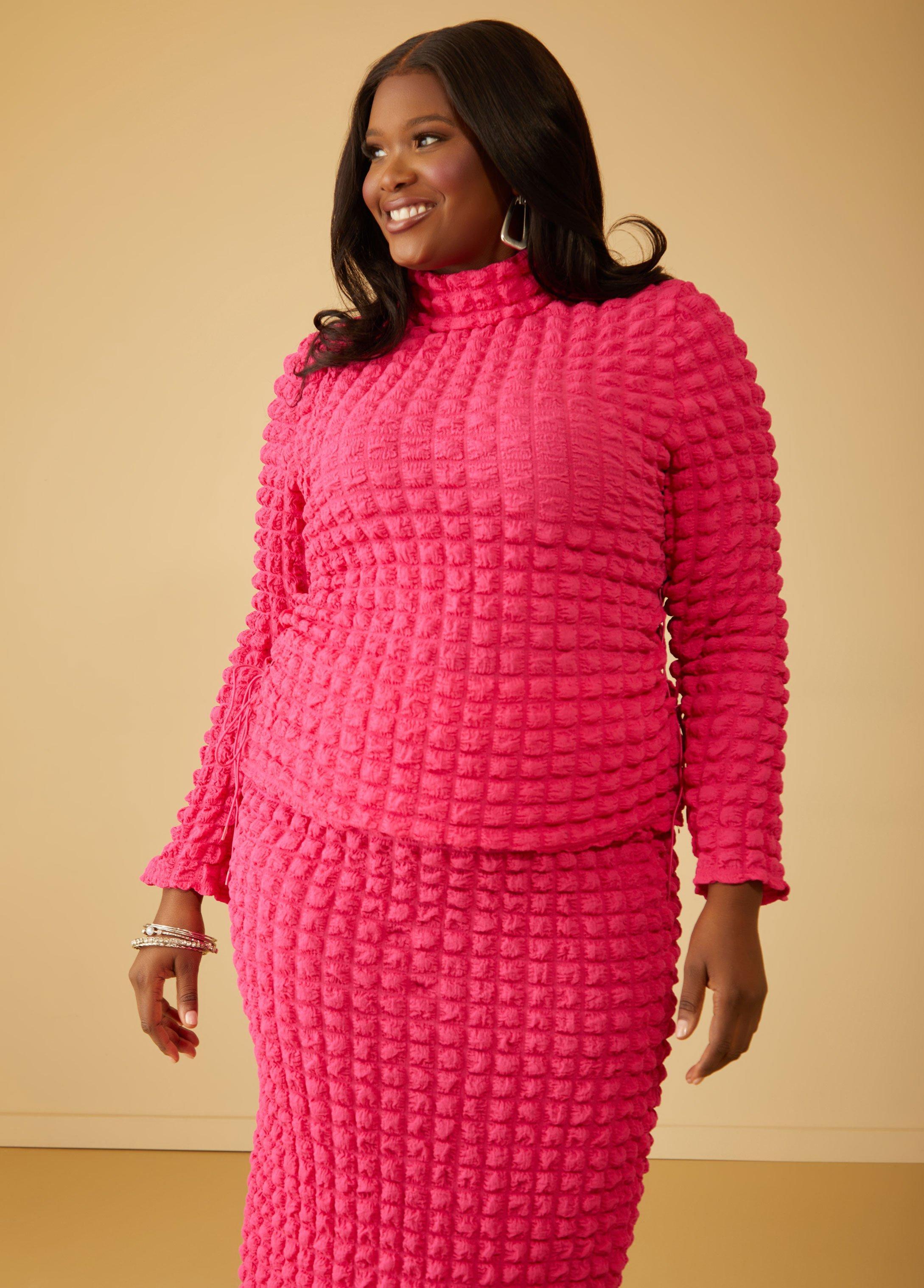 Plus Size Lace Up Puff Effect Top Ashley Stewart Product Image