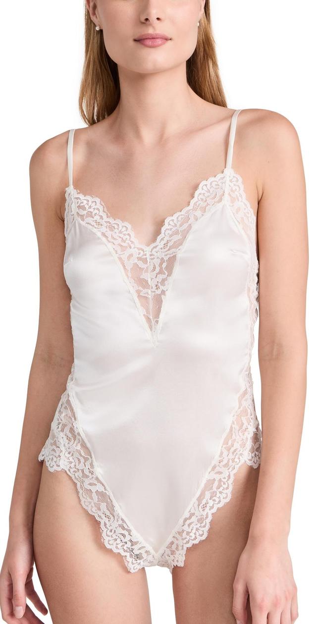 Womens Lace-Trim Stretch-Silk Teddy Product Image