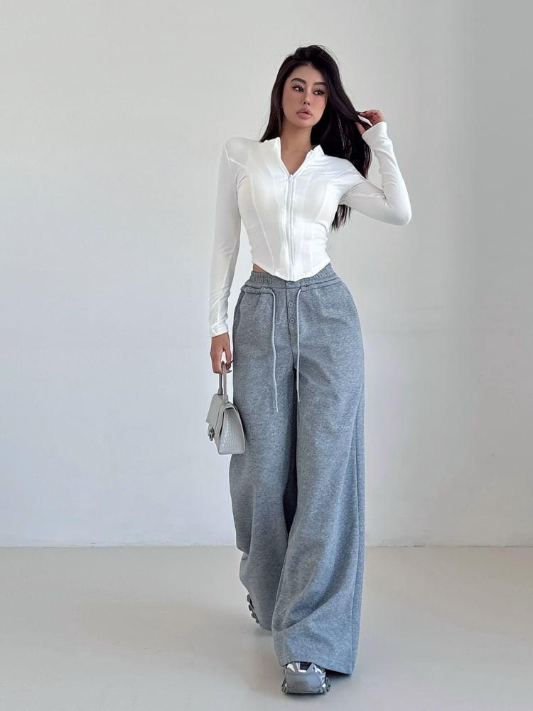 Elastic Waist Plain Wide Leg Sweatpants Product Image