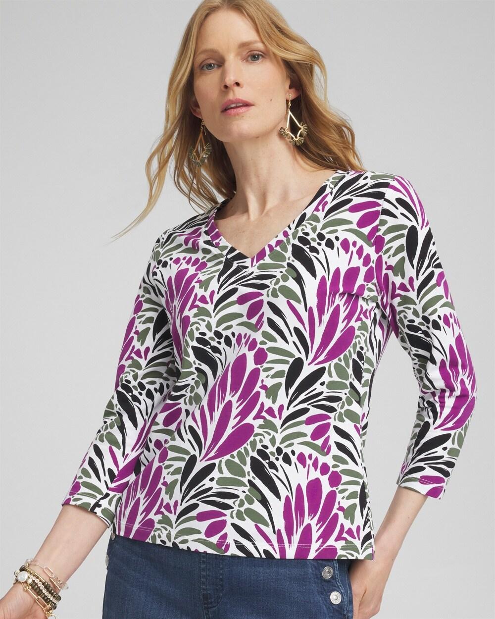 Women's Floral Print 3/4 Sleeve Perfect Tee Product Image